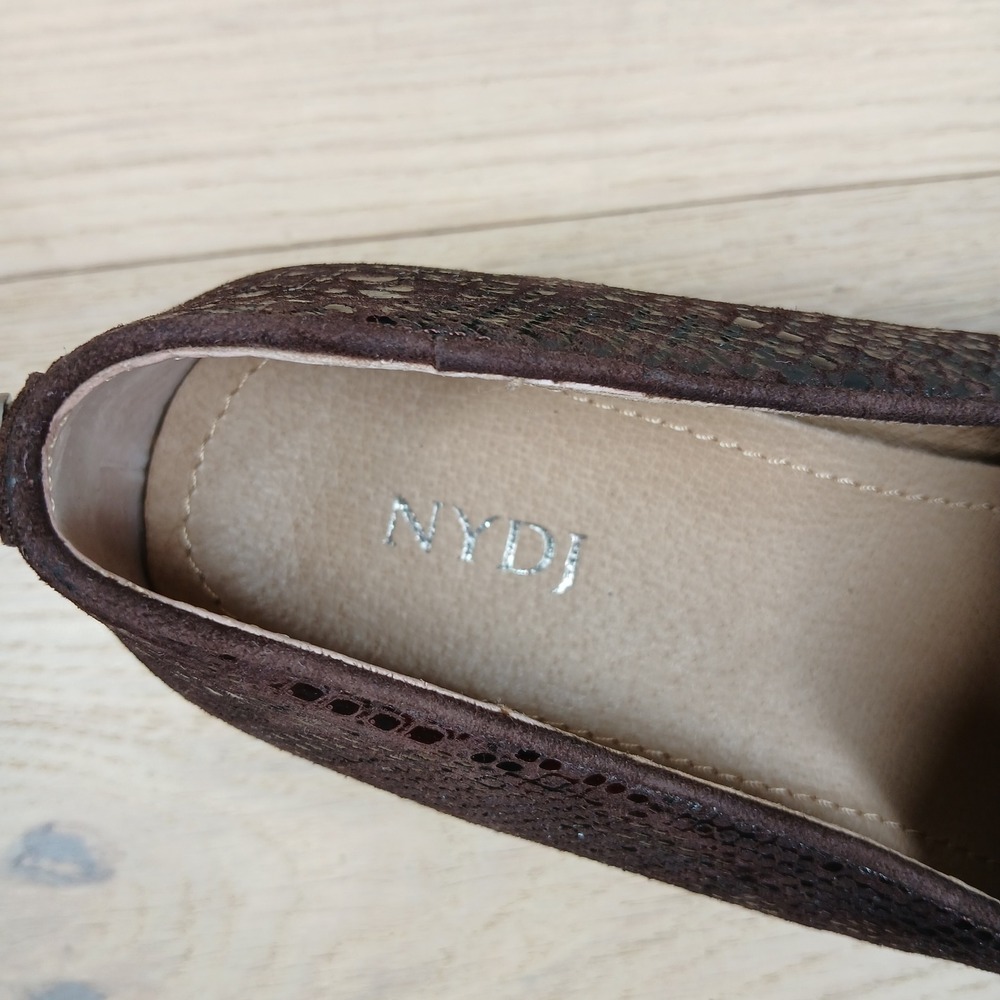 NYDJ Wedge Loafers Womens 8.5M Gira Brown Snakeskin Embossed Leather Platform - Picture 7 of 9